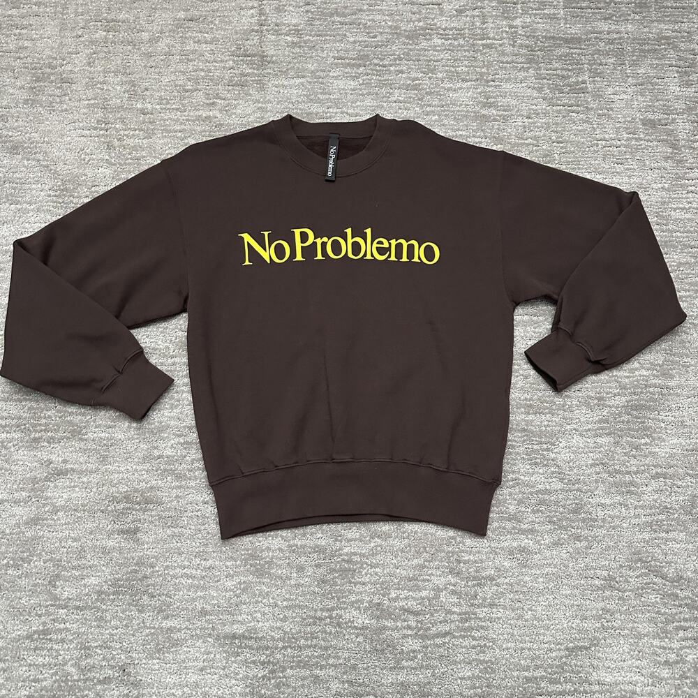 No Problemo Sweatshirt Mens Small Brown Crewneck Fleece Logo Graphic Made Italy